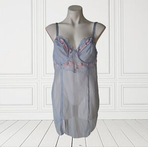 Auden Sheer Blue and Pink Lace Chemise XL